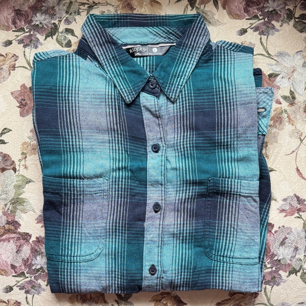Lee Teal and Navy Plaid Button Down Shirt